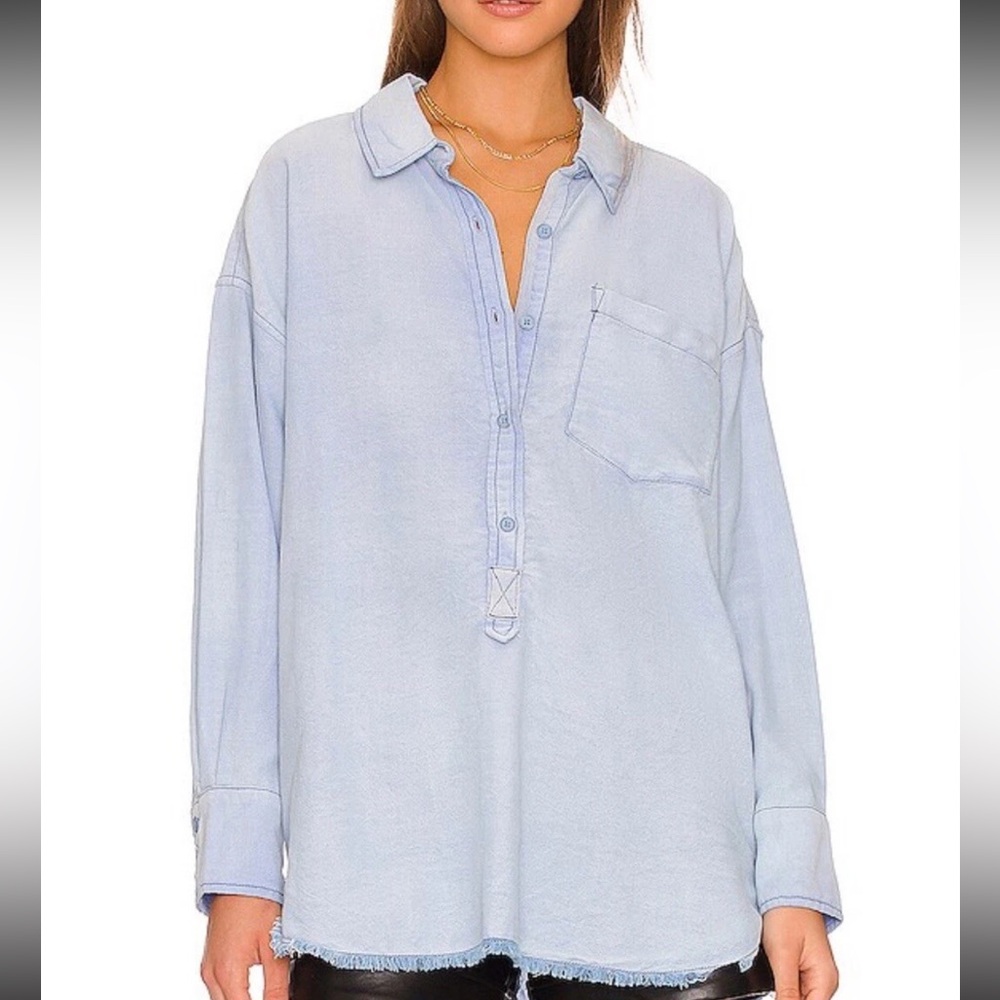 NWOT We The Free Smock Oxford Shirt Size L In Blue Arrow